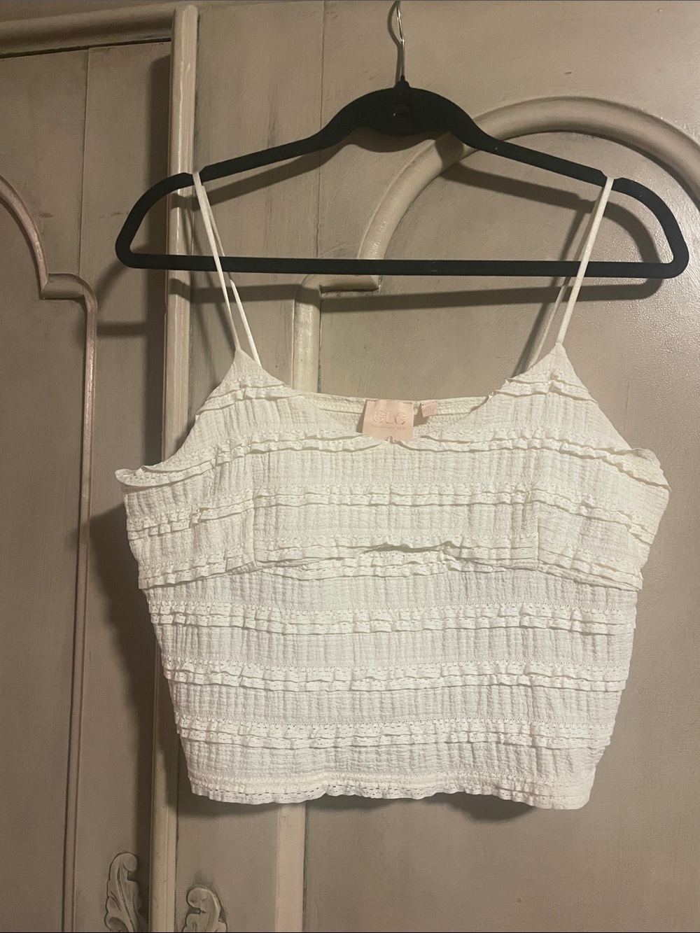 Good Luck Gem White Textured Smocked Crop Cami Top